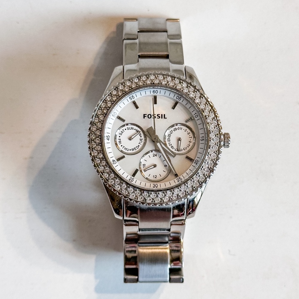 Fossil🔑 Womens Stella Quartz Three-Hand Multifunction Stainless Steel Watch